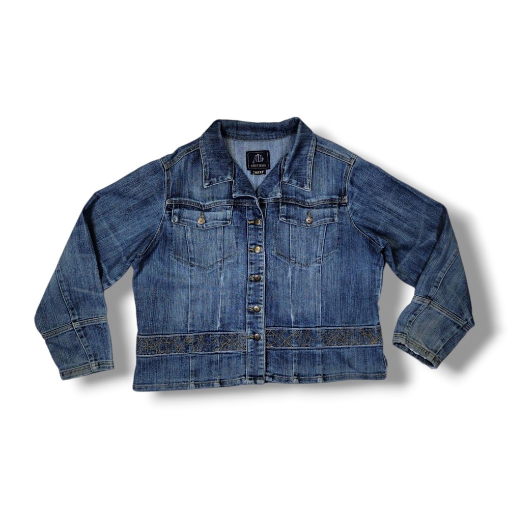 Vintage Crest Jeans Embroidered‎ Butterfly Denim Jacket Women's Size 2XL Y2k